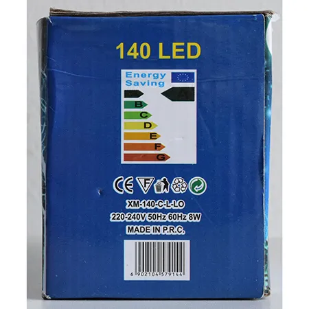 Lighting chain with 140 colourful, non-replaceable LEDs and a flashing unit.