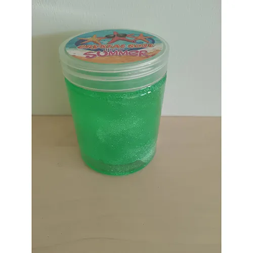 Glittery green toy slime.