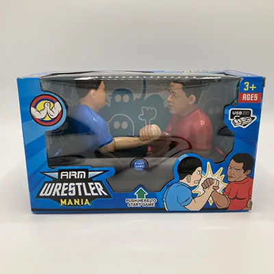 Electric toy composed of two plastic figures doing arm-wrestling.