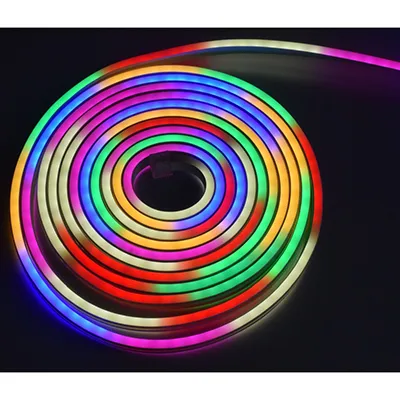 Rope light with white, pink, blue, yellow, green, red sections.