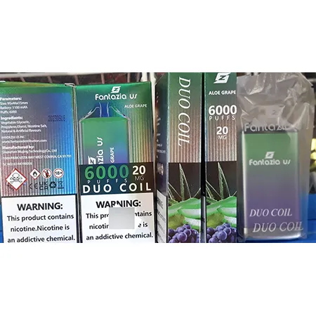 Disposable electronic cigarette, with a capacity of 6000 puffs and flavoured liquid.