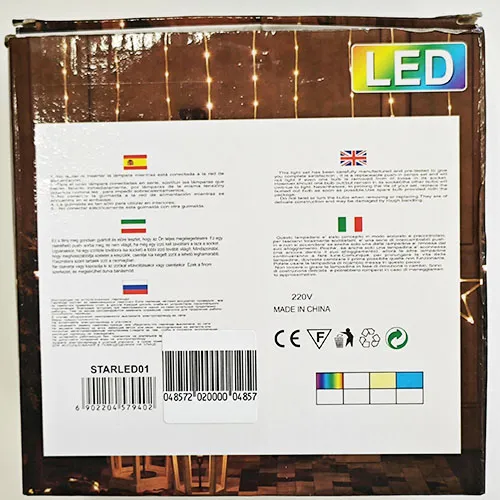 Lighting chain intended for mutual connection, which contains 140 LED non-replaceable light sources. The product is sold with a device for changing lighting modes.