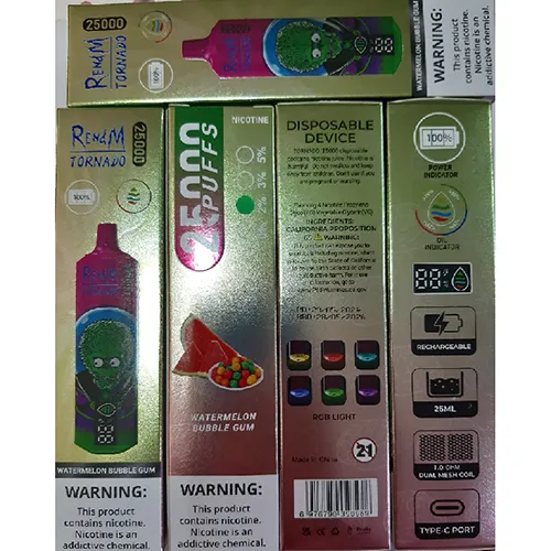Disposable electronic cigarette, with a capacity of 25000 puffs and flavoured liquid.