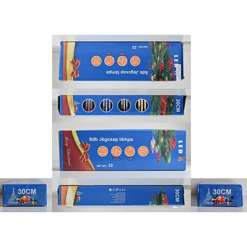 Expandable lighting chain with blue LEDs installed in 8 pieces of 28 cm long plastic tubes, with power supply.