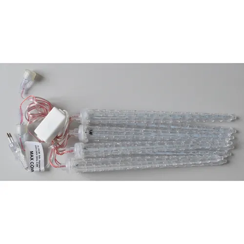 Expandable lighting chain with blue LEDs installed in 8 pieces of 28 cm long plastic tubes, with power supply.