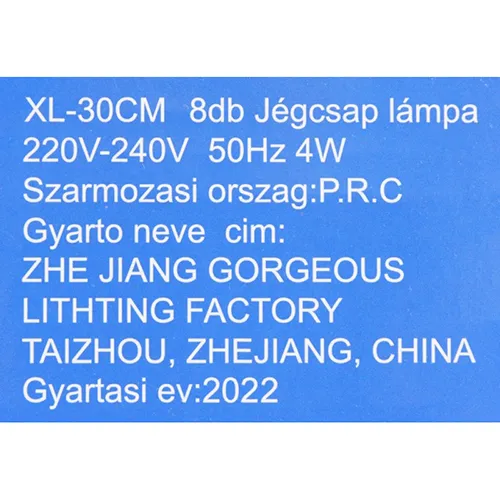 Expandable lighting chain with blue LEDs installed in 8 pieces of 28 cm long plastic tubes, with power supply.