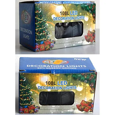 Decorative lighting chain with control unit equipped with 108 blue LEDs, green insulated wires and a socket that allows expansion with additional members.
