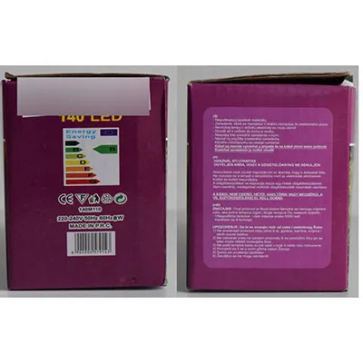 Decorative lighting chain with control unit equipped with 140 colourful LEDs and a green insulated wire.