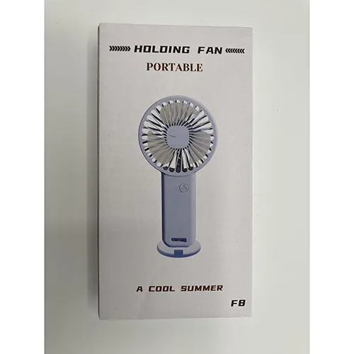 Light blue-coloured portable fan.