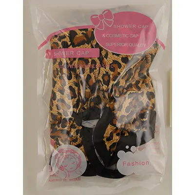 Shower cap with a panther pattern.