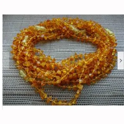 Yellow amber teething necklace, intended for babies, 38 cm long. Product sold online, in particular via eBay (Identification number: 225131737342).
