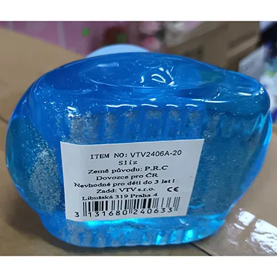 Blue slime in a tank-shaped jar.