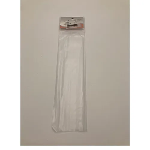 A set of six stainless steel drinking straws and a curled cleaning brush with nylon bristles.