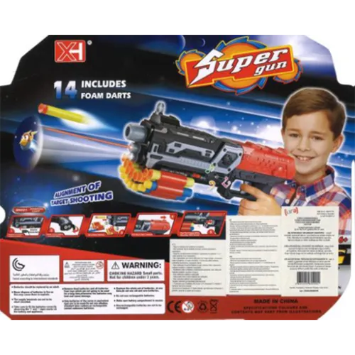 Plastic toy gun with soft bullet and 14 foam darts.