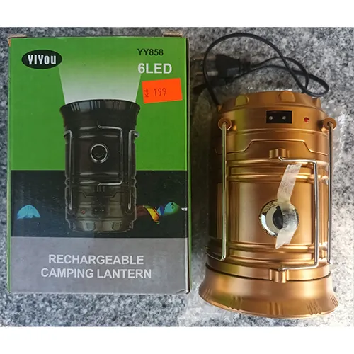 Portable LED rechargeable camping lantern.