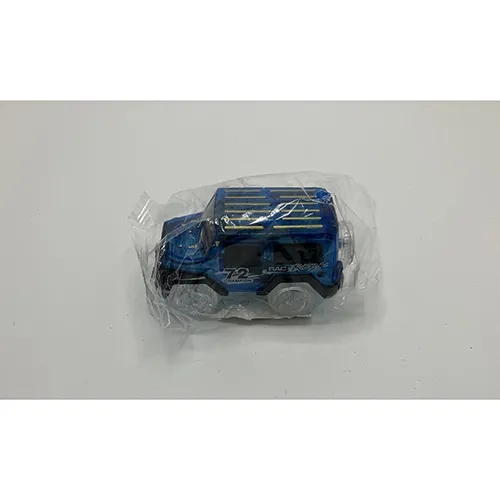 Black and blue battery-operated toy car, measuring approximately 3x2x2 cm.