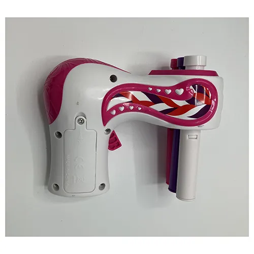 Toy hair styling tools including an electrical braiding machine (15x15 cm), a comb, hair pearls, rubber bands.