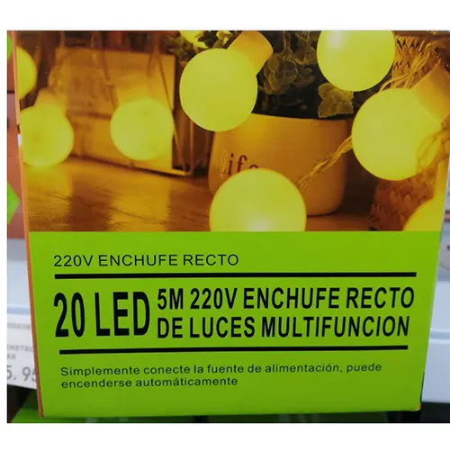 Lighting chain with 20 pieces of non-replaceable LEDs, five metres long. Voltage 220 V.