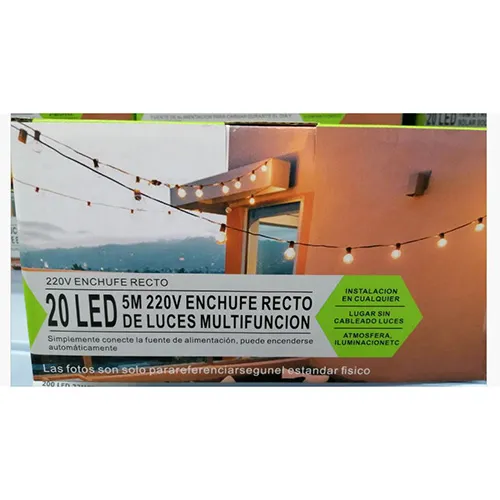 Lighting chain with 20 pieces of non-replaceable LEDs, five metres long. Voltage 220 V.