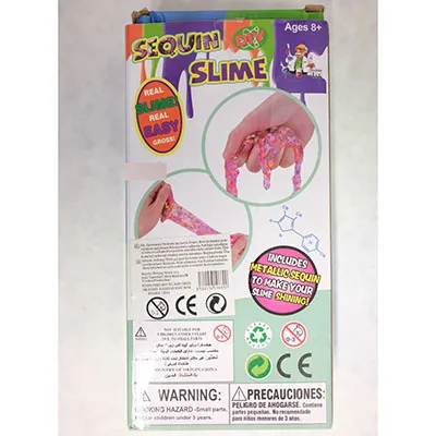 Do-it-yourself set for making slime with pieces of glitter.