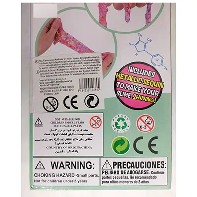 Do-it-yourself set for making slime with pieces of glitter.