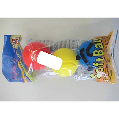 Soft balls, in red, blue and yellow colours.