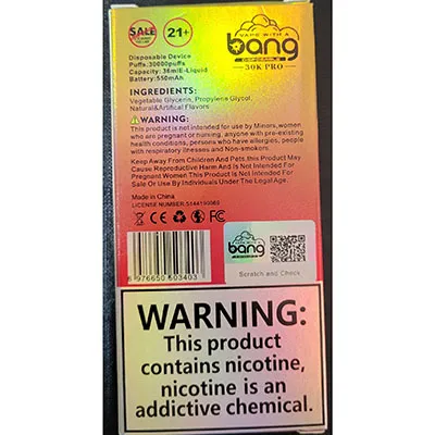 InfoCons Consumer Protection Alert: bang - Disposable electronic cigarette