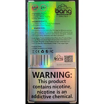 InfoCons Consumer Protection Alert: bang - Disposable electronic cigarette