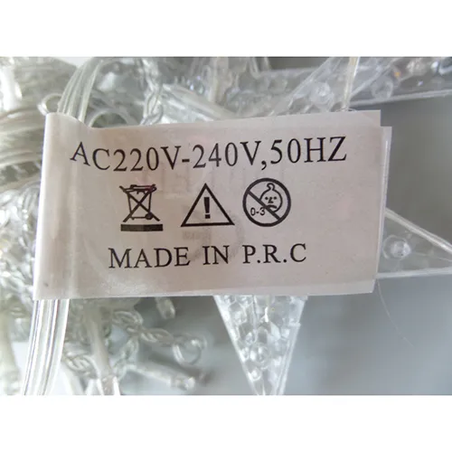 Lighting chain for indoor use with 140 non-replaceable LEDs in the shape of stars.