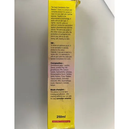 Skin lightening lotion, 250 ml. Product sold online, in particular via www.cdiscount.com.