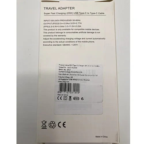 Black 25W charger with USB-C cable.