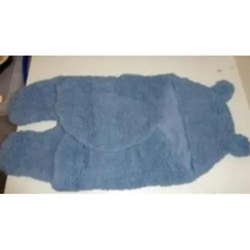 A blue teddy bear hooded sleeping bag for babies. Product sold online, in particular via eBay.