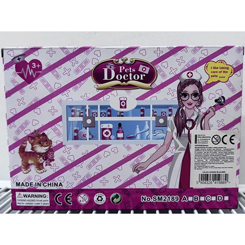 Plastic doll with plastic accessories.