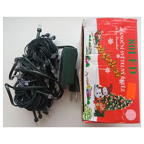 Lighting chain consisting of 80 LED non-replaceable lights equipped with an electronic unit for eight lighting effects programs.