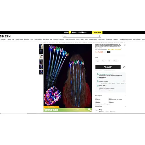 Children toy hair accessory with led light. Product sold online, in particular via Shein.