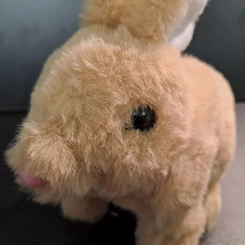 Battery-operated plush toy rabbit. Product sold online, in particular via Amazon.