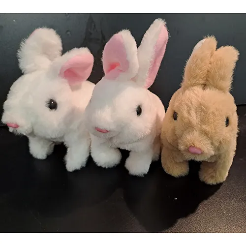 Battery-operated plush toy rabbit. Product sold online, in particular via Amazon.