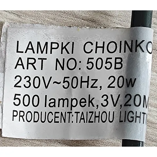 Lighting chain designed for interconnection, containing 500 non-replaceable LED light sources and a device for changing lighting modes. Product sold online, in particular via ledziarovka.eu