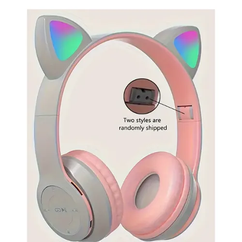 Over-ear wireless headphones with a cat ear shape. Product sold online, in particular via Temu.