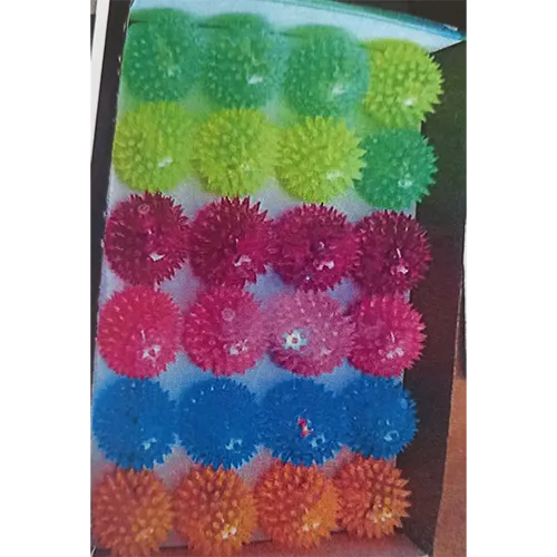 Plastic ball with spikes, in different colours. The ball emits light and sound.
