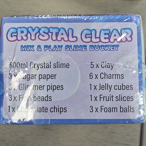 Mix & play slime bucket set including 26 types of add ins, six container cups and 500 ml of pre-made slime. Product sold online, in particular via Amazon (ASIN: B0D6BBQT1M).
