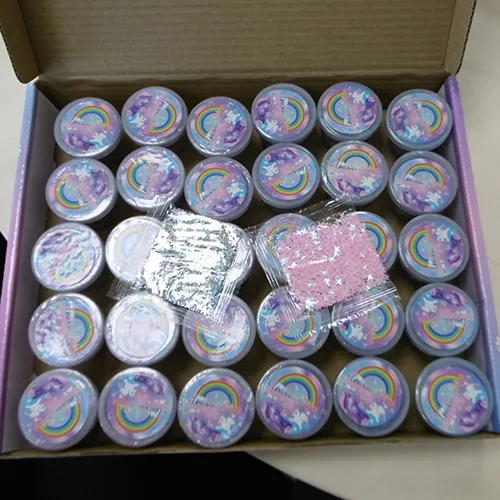 Set of 30 plastic pots of toy slime. Product sold online, in particular via Amazon (ASIN: B0DBZN9NKB).