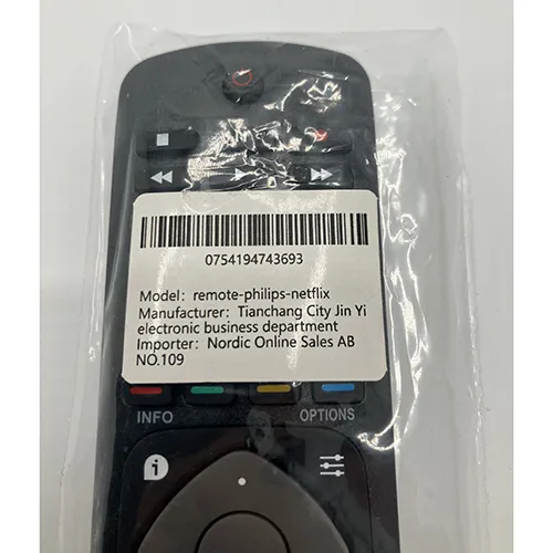 Black, hard plastic remote control, about 35 cm in length.