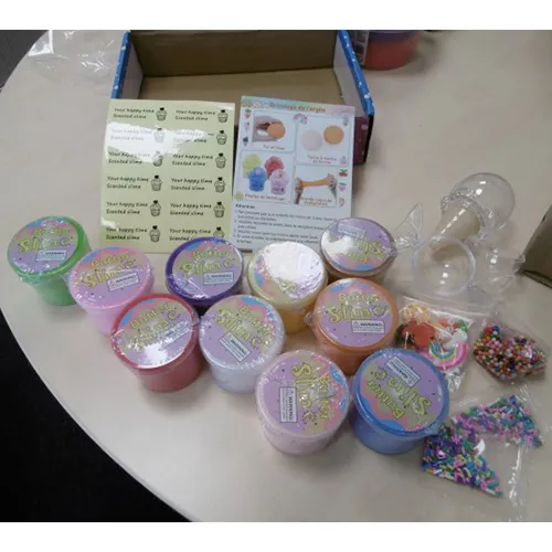 Slime toy set consisting of ten pots of slime and various accessories and shapes. Product sold online, in particular via Amazon (ASIN: B0BQHZW3DH).