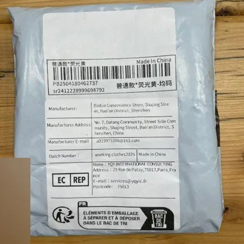 Yellow safety vest. Product sold online, in particular via Shein.
