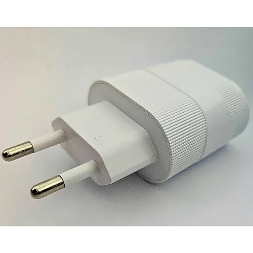 White travel adapter with one USB connector and one USB-C output.