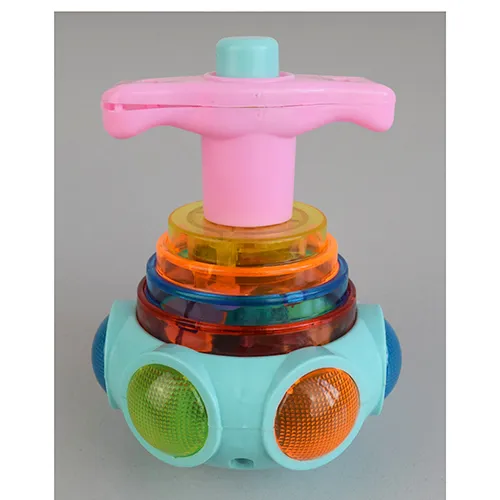 Colourful plastic, battery-operated, rotating toy with sound and light emission.