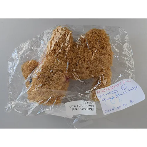 Battery-operated plush toy, in the shape of a walking and barking brown dog.