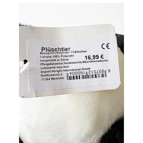 Soft toy in the shape of a panda.