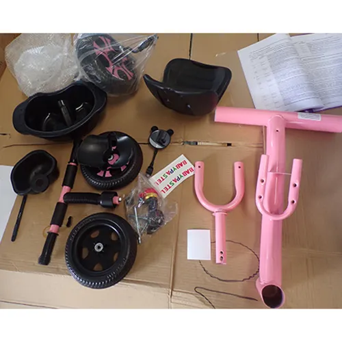 Tricycle, available in pink and blue colour. Date of manufacture: April 2024. Product sold online, in particular via Temu (unique identification numbers:601099671271616 and 601099682159668).